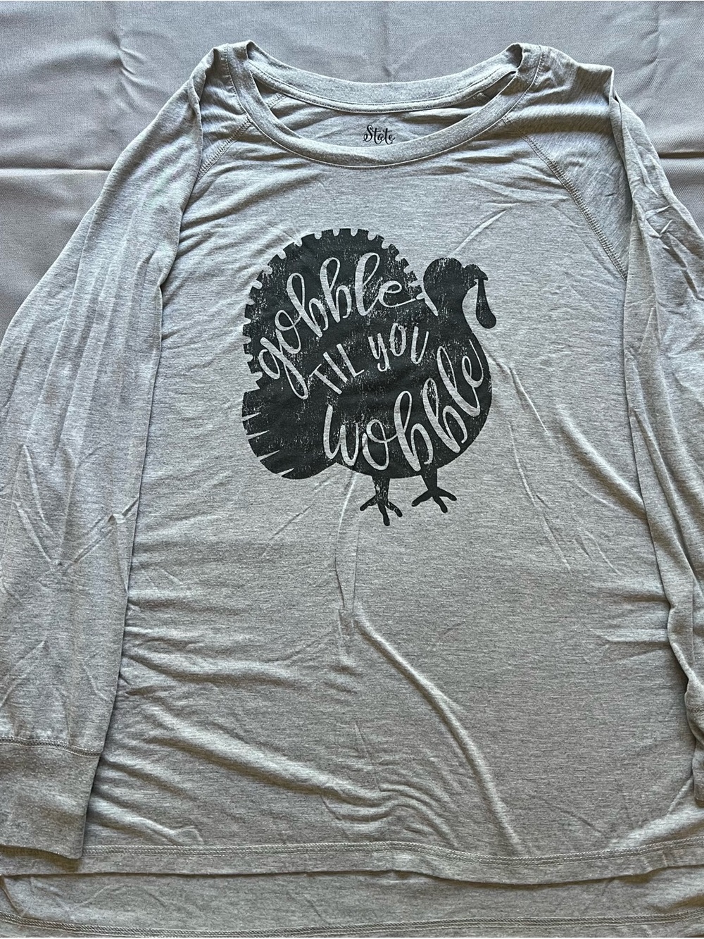 State of Mind Light Gray 'Gobble 'Til You Wobble' Long Sleeve Tee